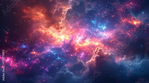 A abstract background with a cosmic theme, featuring nebulae and star clusters