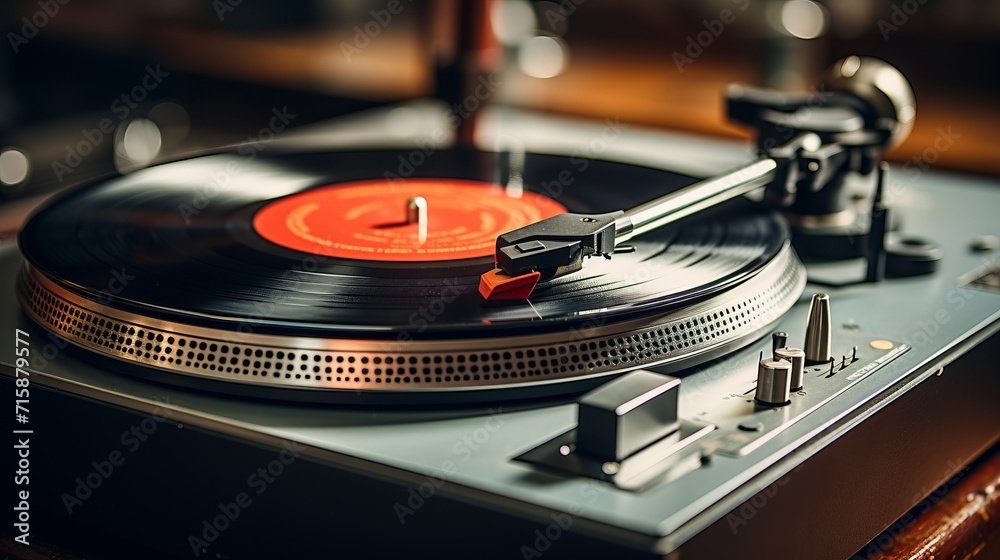 Classic vinyl record close up of vibrant grooves and reflective surfaces in bright light Classic vinyl record close up of vibrant grooves and reflective surfaces in bright light