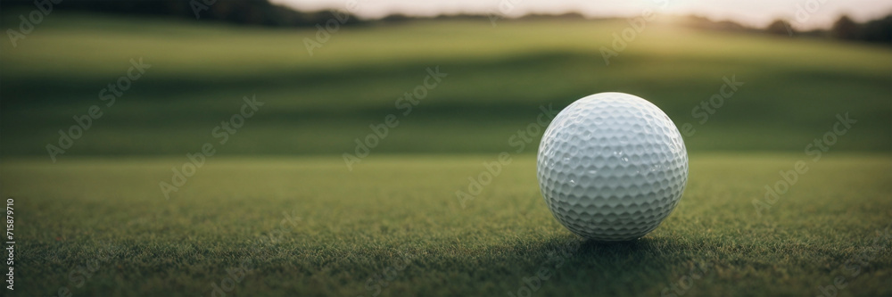 Obraz premium Close-up golf ball on tee with blur green bokeh background.
