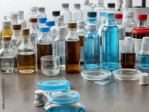 Close up of bottles on a conveyor belt in a factory.