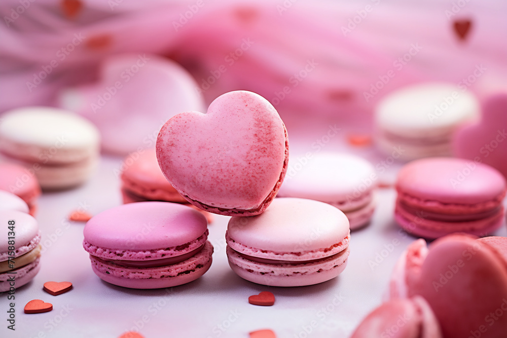 Sweet Bliss: Pink Macarons. Valentine's Day sweets. Pink macaroons heart shaped Sweet Bliss: Pink Macarons. Valentine's Day sweets. Pink macaroons heart shaped