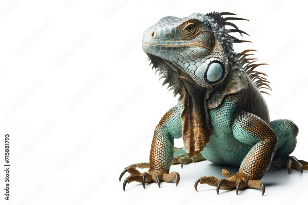 full body Iguana lizard isolated on solid white background. ai generative