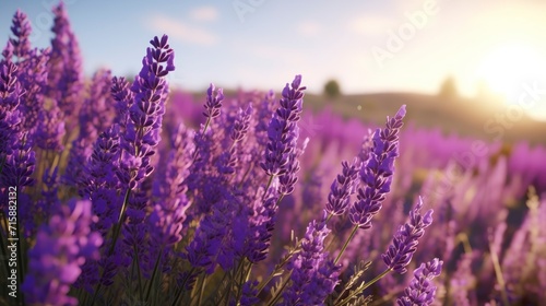 Lavender flowers in the mountains at sunset. Summer landscape. © Voilla