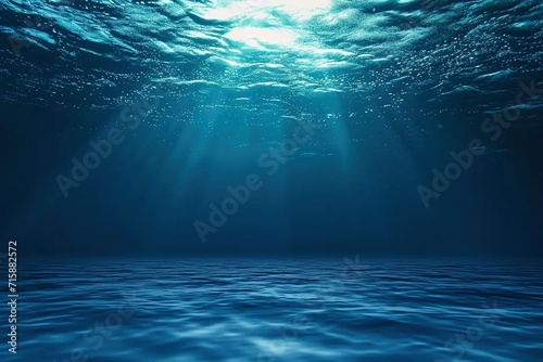Abyssal Depths: View of Dark Blue Ocean Surface from Underwater