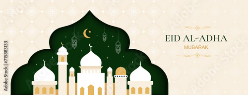 Ramadan Kareem. Islamic greeting card, poster template in flat style. Eid Mubarak. 