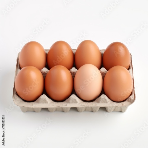 Eggs in a carton box on a white background.