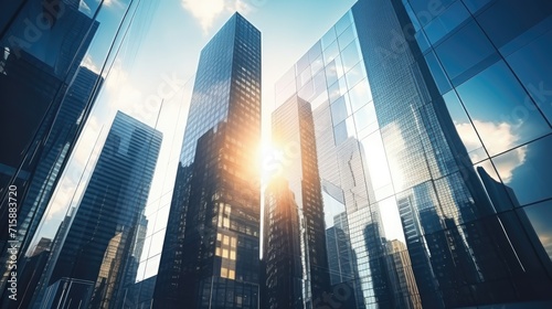 Business office buildings. skyscrapers in city  sunny day. Business wallpaper with modern high-rises with mirrored windows
