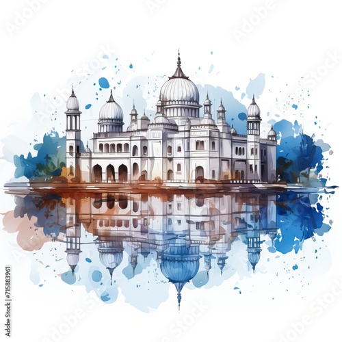 India with dome and flag in blue and white color ,illustration, Indian Republic Day, Indian Independence day
