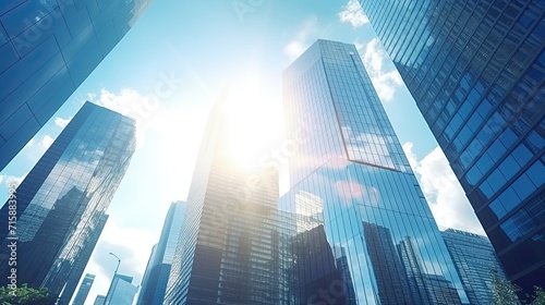 Business office buildings. skyscrapers in city  sunny day. Business wallpaper with modern high-rises with mirrored windows