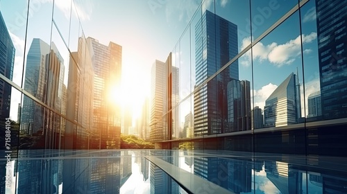 Business office buildings. skyscrapers in city  sunny day. Business wallpaper with modern high-rises with mirrored windows