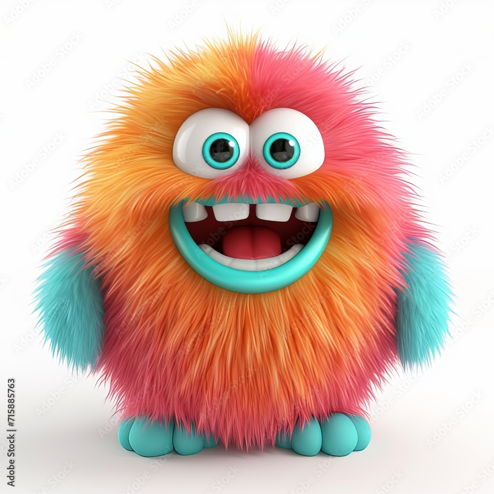3d Colorful cute furry monster cartoon isolated on white 3d Colorful cute furry monster cartoon isolated on white