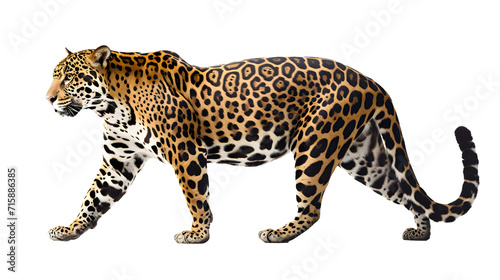 Majestic Leopard Strides Across Pure White Background