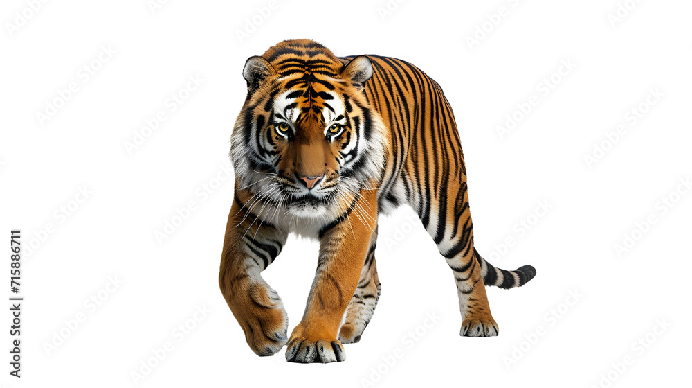 Tiger Walking Across White Background