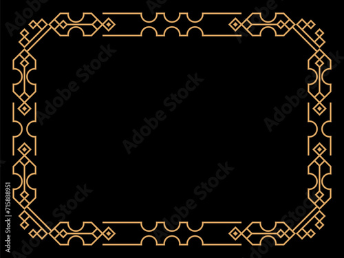 Art deco frame. Vintage linear border. Design a template for invitations, leaflets and greeting cards. Geometric golden frame. The style of the 1920s - 1930s. Vector illustration