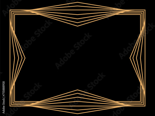 Art deco frame. Vintage linear border. Design a template for invitations, leaflets and greeting cards. Geometric golden frame. The style of the 1920s - 1930s. Vector illustration