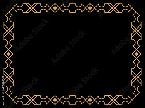 Art deco frame. Vintage linear border. Design a template for invitations, leaflets and greeting cards. Geometric golden frame. The style of the 1920s - 1930s. Vector illustration