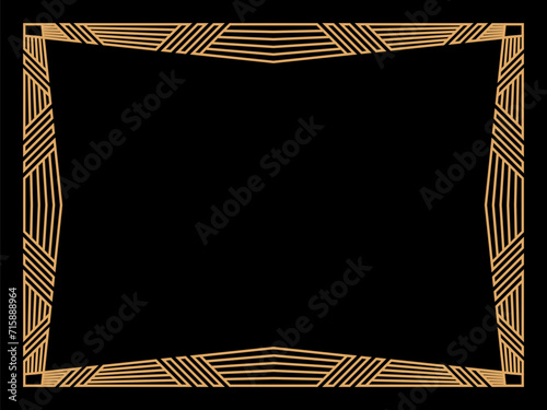 Art deco frame. Vintage linear border. Design a template for invitations, leaflets and greeting cards. Geometric golden frame. The style of the 1920s - 1930s. Vector illustration