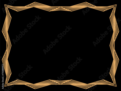 Art deco frame. Vintage linear border. Design a template for invitations, leaflets and greeting cards. Geometric golden frame. The style of the 1920s - 1930s. Vector illustration