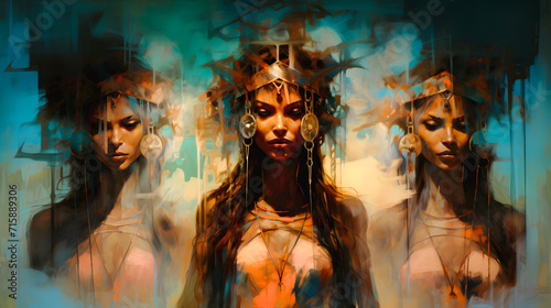 Portrait d'une reine de tribu en peinture