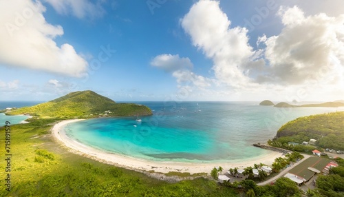 caribbean grenadines mayreau tropical island beach panoramic aerial view of salt whistle bay photo