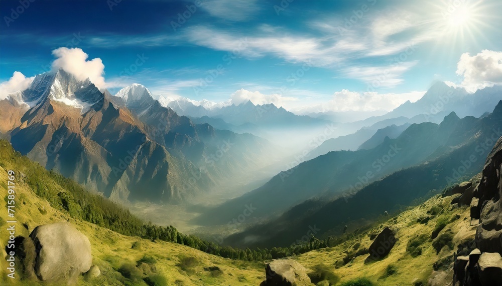 himalayan landscape mountains - obrazy, fototapety, plakaty 