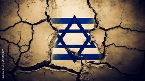 Israeli flag painted on a wall that is covered with cracks conc: problems in the country, humanitarian problems photo