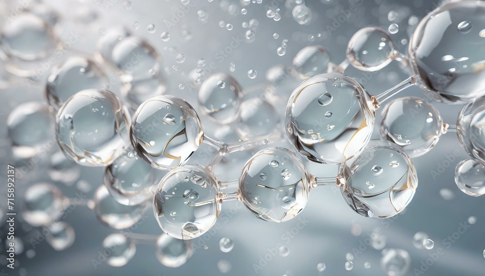 Closeup of Collagen of Skin - Molecules and Bubbles representing Cells and Vitamin Application - Skin Care Cosmetic 3D Render. Closeup of Collagen of Skin - Molecules and Bubbles representing Cells and Vitamin Application - Skin Care Cosmetic 3D Render.