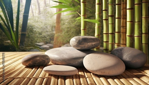 spa stones with bamboo