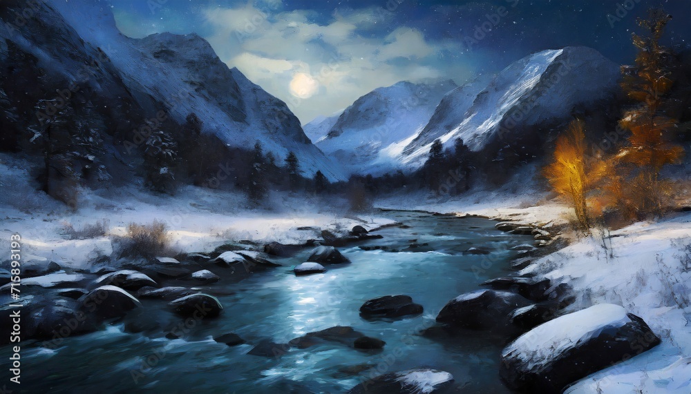 winter landscape with river and mountains winter landscape with river and mountains