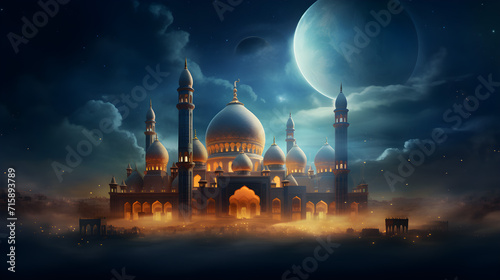 Ramadan Kareem religious background with mosque silhouette
