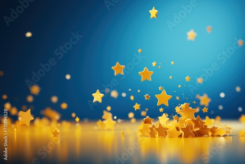  a close up of a bunch of stars on a blue and yellow background with a blue sky in the background.