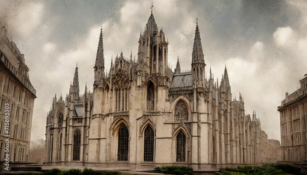 gothic architecture in vintage style texture background with scuffs art drawing photo wallpaper