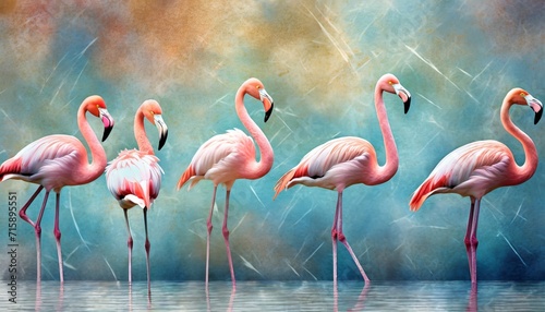 pink flamingos on textured background