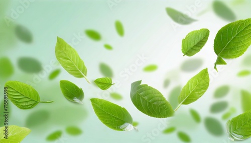 green floating leaves flying leaves green leaf dancing isolated on background flying whirl green leaves in the air healthy products by organic natural ingredients concept