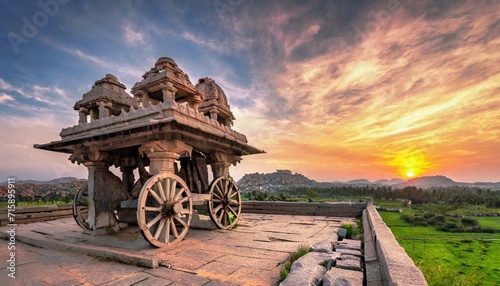 unbelievable stone chariot in hampi vittala temple at sunset india