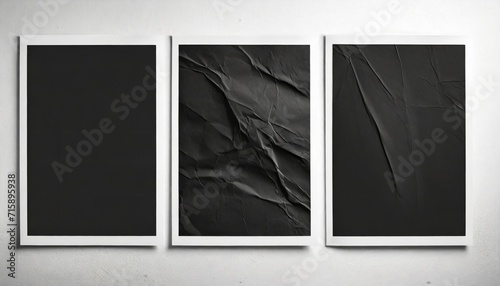 black paper wrinkled poster template blank glued creased paper sheet mockup white poster mockup on wall empty paper mockup