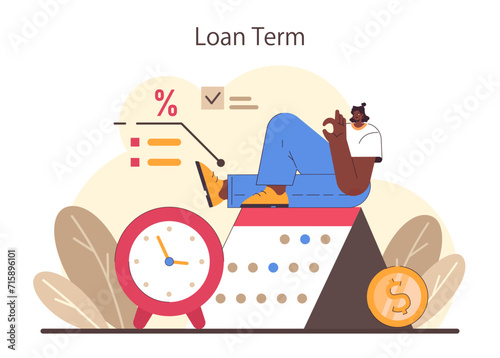 Refinance process. Loan rate reduction to lender agreements. Debt obligation with better interest rate. Housing loan, real estate mortgage. Flat vector illustration