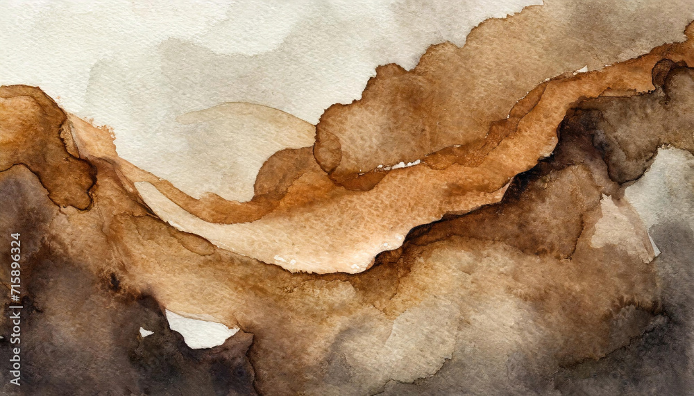Fototapeta premium Watercolor brown stain, on textured paper background. 