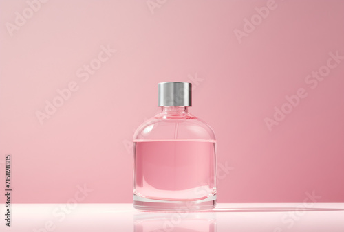  perfume bottle .Trendy social mockup .Minimal creative cosmetic advertise concept.Copy space,top view.Generative Ai