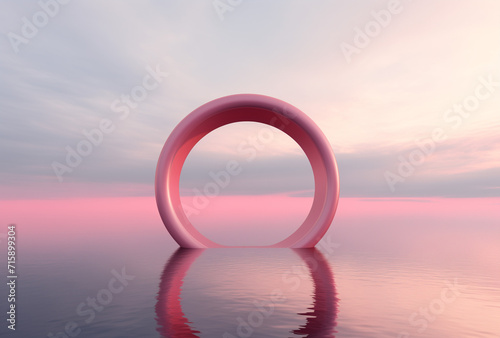 Surreal Delicacy, Pink Water with a Frame.Pink elegance minimal nature and advertise concept.Copy space,top view.Generative Ai