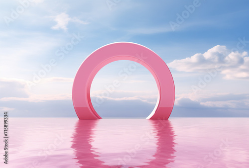 Surreal Delicacy, Pink Water with a Frame.Pink elegance minimal nature and advertise concept.Copy space,top view.Generative Ai