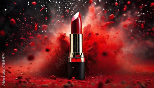lipstick against the background of an explosion of red dust