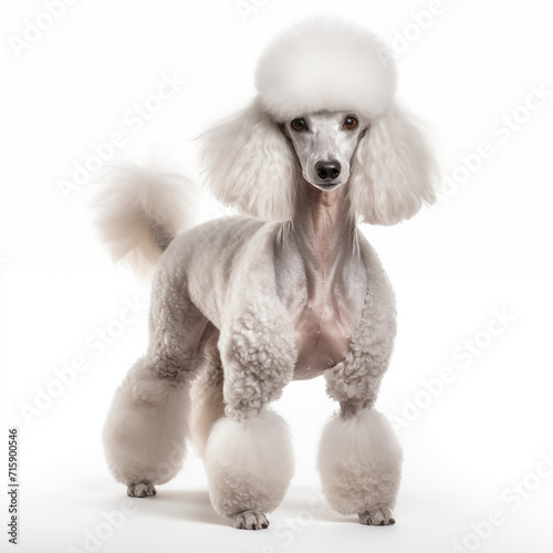 Poodle sitting in front of white background