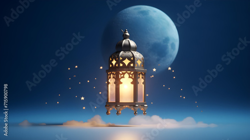 Ramadan Kareem religious background with ramadan lamp silhouette