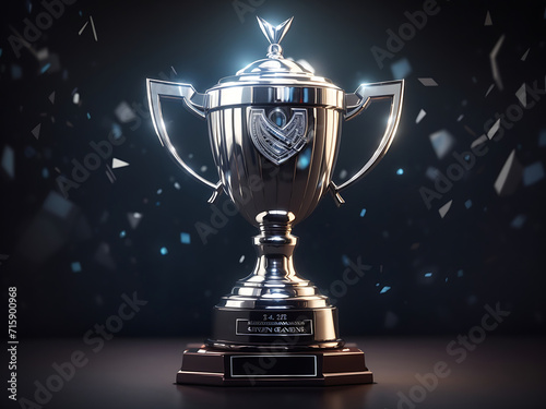 Generic silver Sports tournament award cup on a dark background, digital painting in 3D cartoon movie style design.