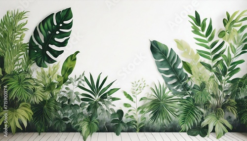 tropical leaves and plants tropical branches art drawing on a white background wall murals in the interior