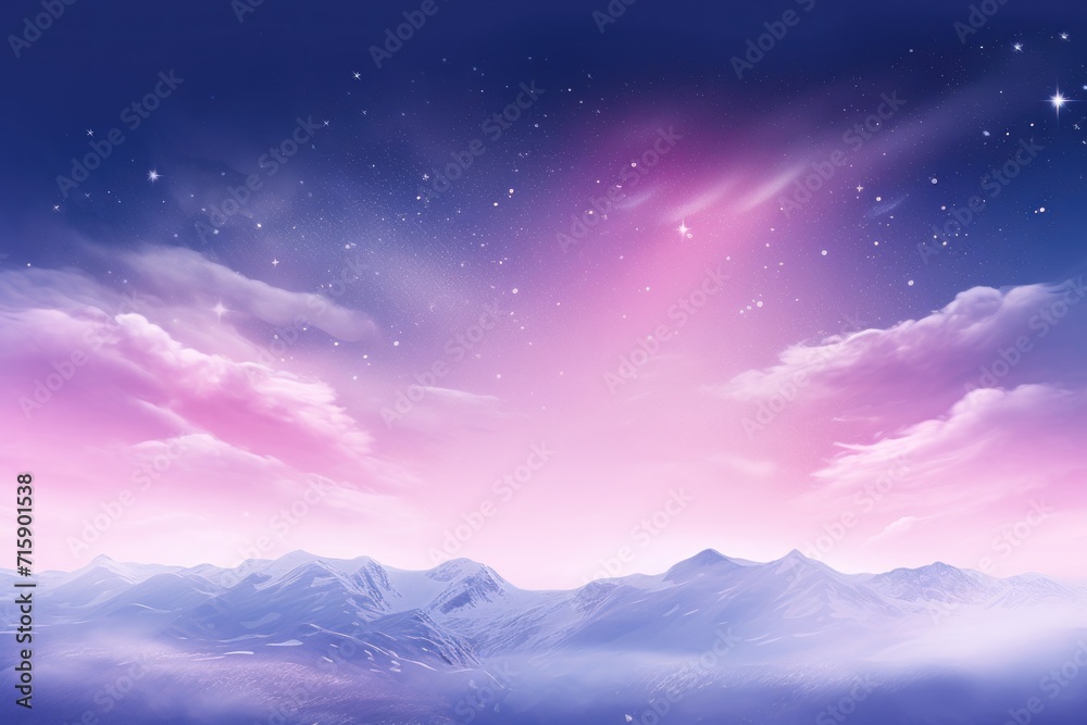  a pink and blue sky with stars and clouds above a mountain range with a pink and blue sky with stars and clouds above a mountain range.