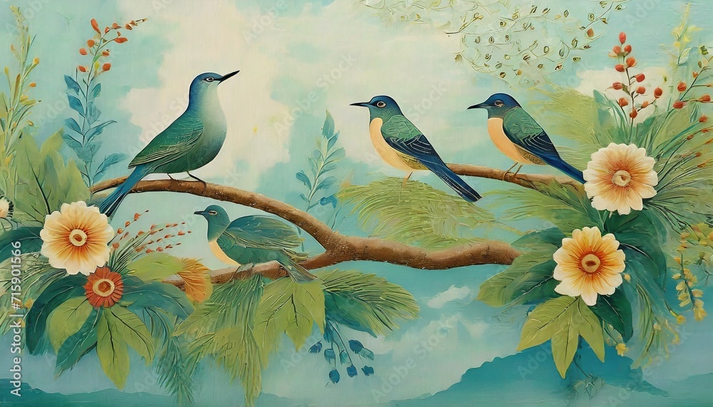 photo wallpaper picture which depicts birds on a textured background photo wallpaper