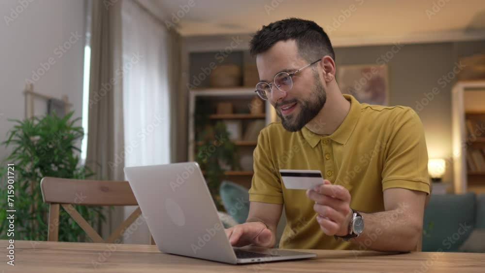 online shopping man hold credit or debit card make online purchase online shopping man hold credit or debit card make online purchase
