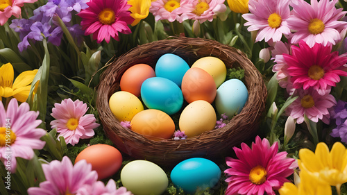 easter, egg, eggs, food, basket, holiday, spring, celebration, decoration, grass, color, chicken, isolated